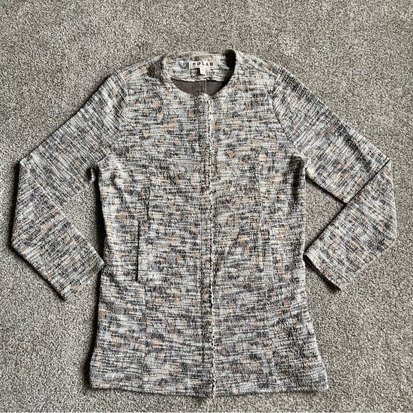 Anthropologie Dolan Leopard Longline Tweed Jacket Sz M Zip Up Pockets Neutral - Picture 7 of 7